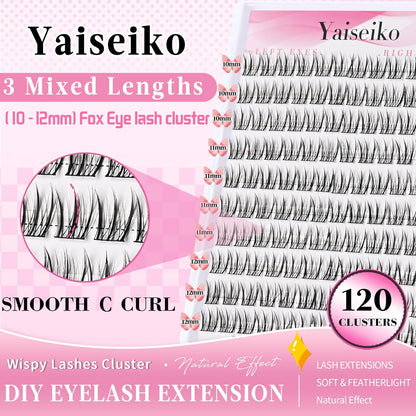 Natural Lash Clusters Wispy DIY Cluster Eyelash Extensions C Curl Individual Lashes 10-12mm Short Eyelash Clusters Manga Cluster Lashes 120pcs Lashes Clusters