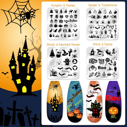 Biutee Nail Stamping Plate 20Pcs Nail Stamper Kit 16Pcs Nail Art Stamping Plates with Silicone Stamper, Scraper & Storage Bag, Stamp Plates Star Plaid Love Leaf Template Halloween Design Gift