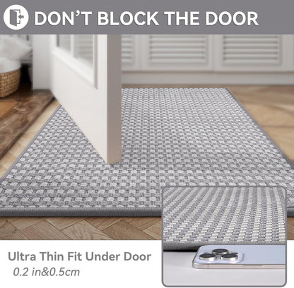 Non Slip Bath Mat Bathroom Rugs, Soft Braided Ultra Thin Bath Mats, Super Absorbent Quick Dry Bath Rug Shower Mat, Rubber Backing, Fit Under Door Bathroom Floor, Machine Washable, Gray 24" x 35"