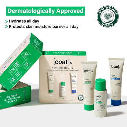 Coats Skinsentials Starter Bundle – Travel-Size Cleanser 1 oz, Toner 1 oz & Moisturizer 1 oz – 3-Step Regimen Prevents Breakouts and Protects Skin Barrier with Ceramides, For Women and Men