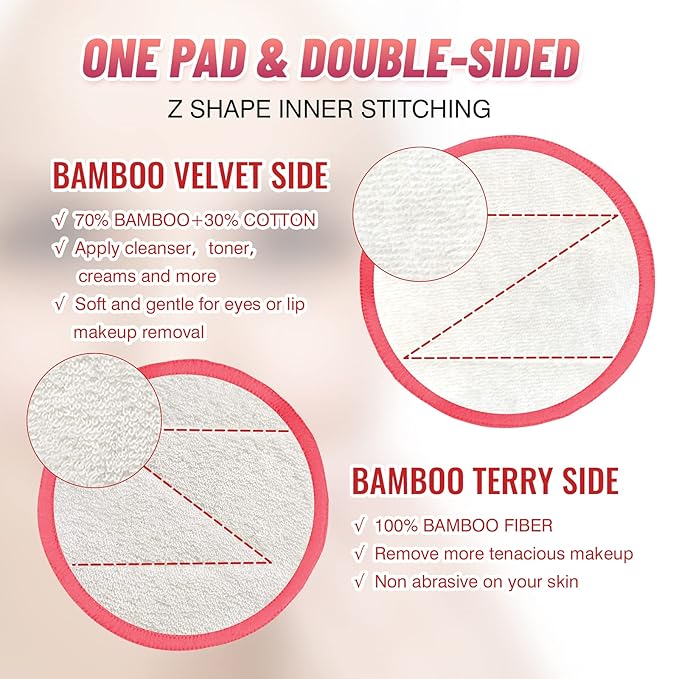 Reusable cotton rounds,14 pieces dual