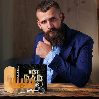 Gifts for Dad from Daughter Son - Best Dad Ever Beard Kit for Men Grooming and Care with Brush, Comb, Scissors & Storage Bag - Best Dad Ever Gifts on Fathers Day, Beard Growth Kit for Men