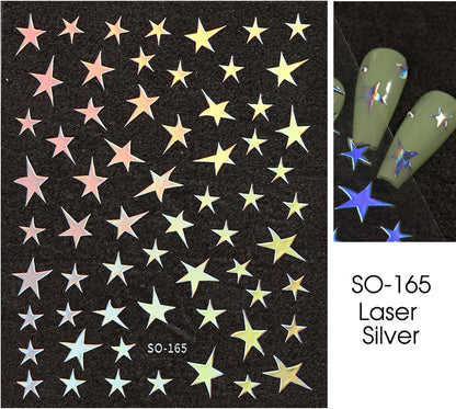 7 Sheets Star Nail Art Stickers - Gold, Silver, White, Black 3D Self-Adhesive Decals for Manicure Decorations - Nail Designs and Supplies for Women