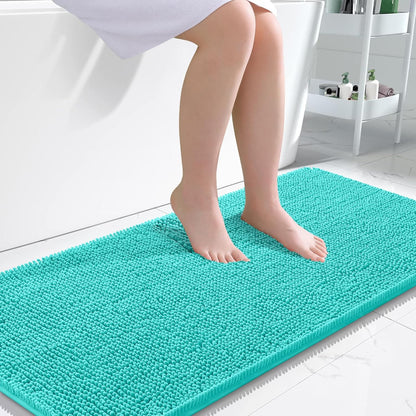 OLANLY Bathroom Rugs 47x24, Extra Soft Absorbent Chenille Bath Rugs, Rubber Backing Quick Dry, Machine Washable Bath Mats for Bathroom Floor, Tub and Shower, Home Decor Accessories, Teal