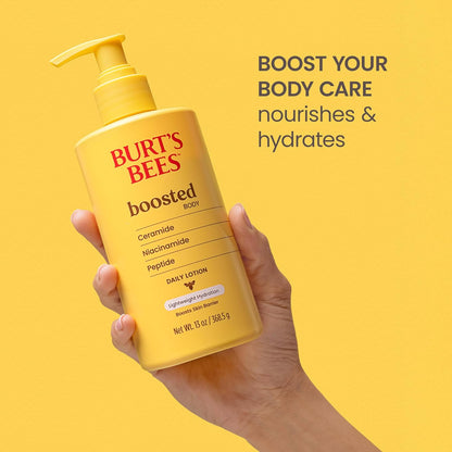 Burt's Bees Boosted Body Lotion, With a Ceramide, Niacinamide and Peptide Complex, Lightweight Daily Lotion Helps Boost Skin Barrier, Tropical Scented, 13 oz. Bottle