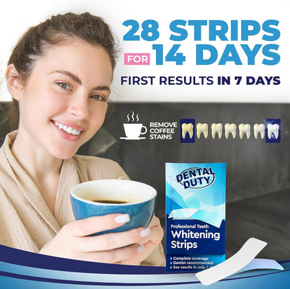 Dental Duty Teeth Whitening Strips – 28pcs Vegan White Strips for Teeth Whitening – Enamel-Safe Teeth Whitener – Removes Coffee & Tea Stains – Non-Toxic, Sensitivity-Free Teeth Whitening Kit.