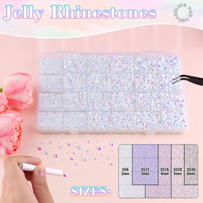 25000Pcs Resin Rhinestones with B7000 Jewelry Glue for Crafting, White AB 2-6mm Non Hotfix Flatback Gems, Bedazzling Crystal for DIY Crafts Clothing Tumblers Mugs Shoes Fabric Decor Nail Art