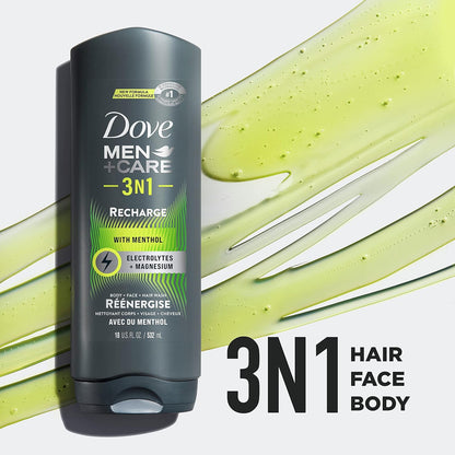 DOVE MEN + CARE Post-Workout Body Wash 3N1 Recharge 4 Count For Men With Menthol, 18 oz