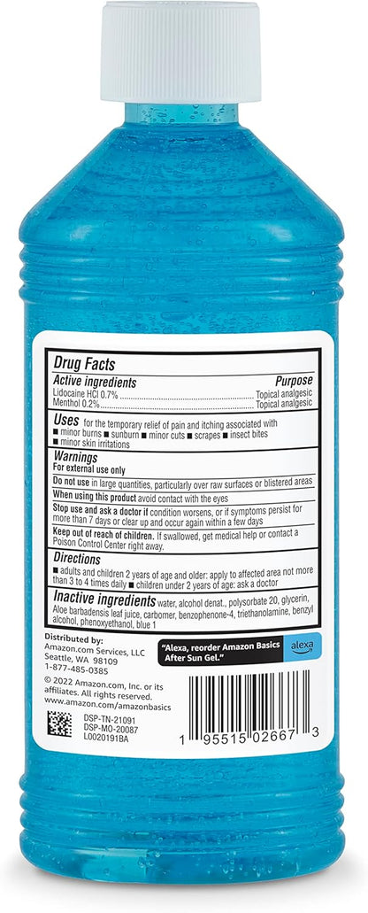 Amazon Brand - Solimo After Sun Gel with Aloe, Lidocaine and Menthol, 16 Fluid Ounce (1 Pack)
