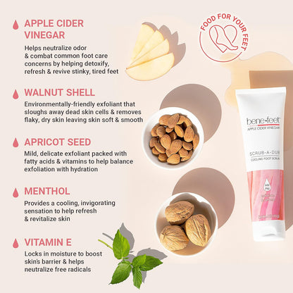 Benefeet Scrub-A-Dub Cooling Foot Scrub - Exfoliates + Refreshes Dry + Dull Skin, Get Smoother Skin from Heel to Toe, Made w/Vitamin E, Apple Cider Vinegar, Walnut Shell + Apricot Seed, 4 oz (1 Pack)