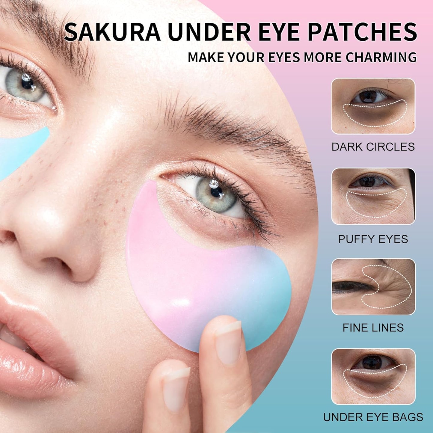 ROUSE Sakura Under Eye Patches-60 PCS- Anti-Wrinkle Eye Mask Hydrating Eye Gel Pads Dark Circles Puffy Eyes Under Eye Bags Fine Lines Eye Treatment Masks for Women & Men