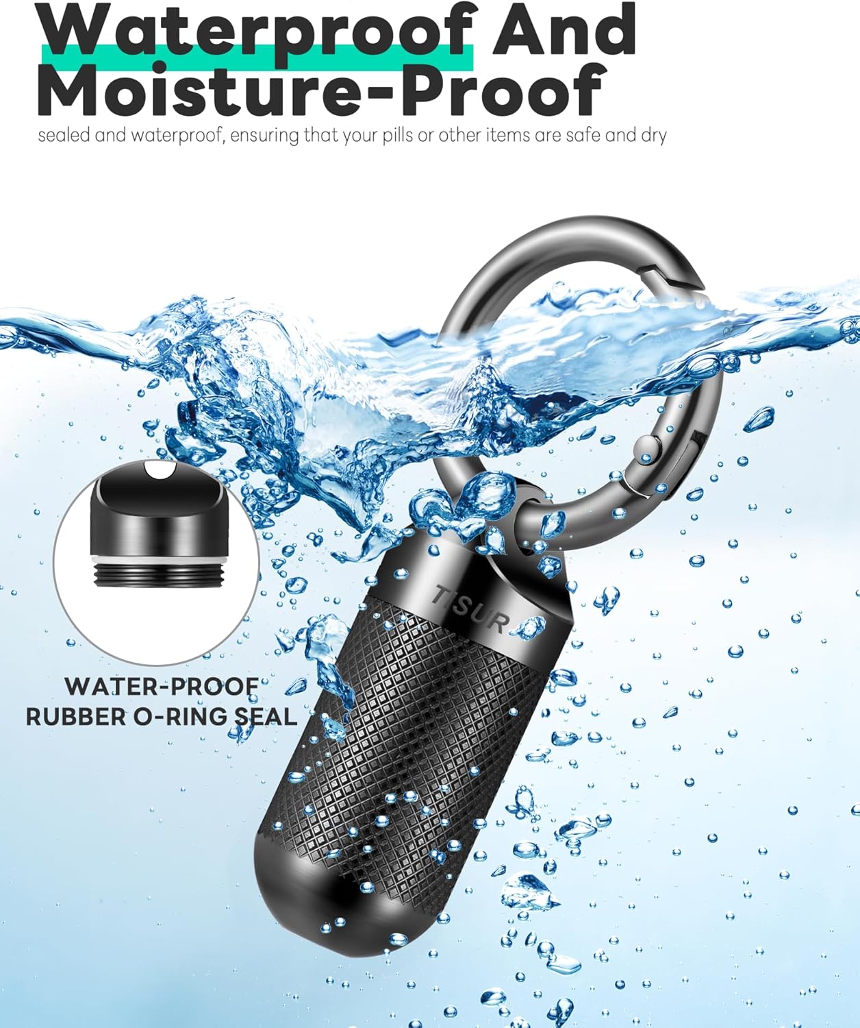 TISUR Small Pill Keychain Container, Mini Portable Titanium Keychain Pill Holder, Pocket Travel Bottle Metal Purse Box Case Black (Small Black-0.51inch)