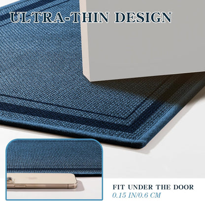chakme Bathroom Rugs Mat 32x17, Ultra Thin Non Slip Bath Mat Quick Dry Absorbent Bath Mat for Bathroom, (Dark Blue, 32"x17")