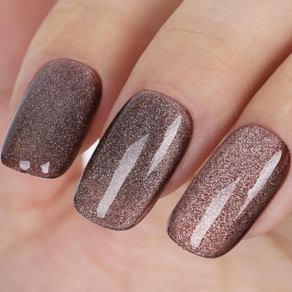 Cat Eye Gel Nail Polish, Crystal Galaxy Holographic Brown Cateye Gel Polish with Magnet, Silver Shimmer Glitter Velvet Soak Off UV LED Home Diy Manicure Fall Winter Colors GP0101