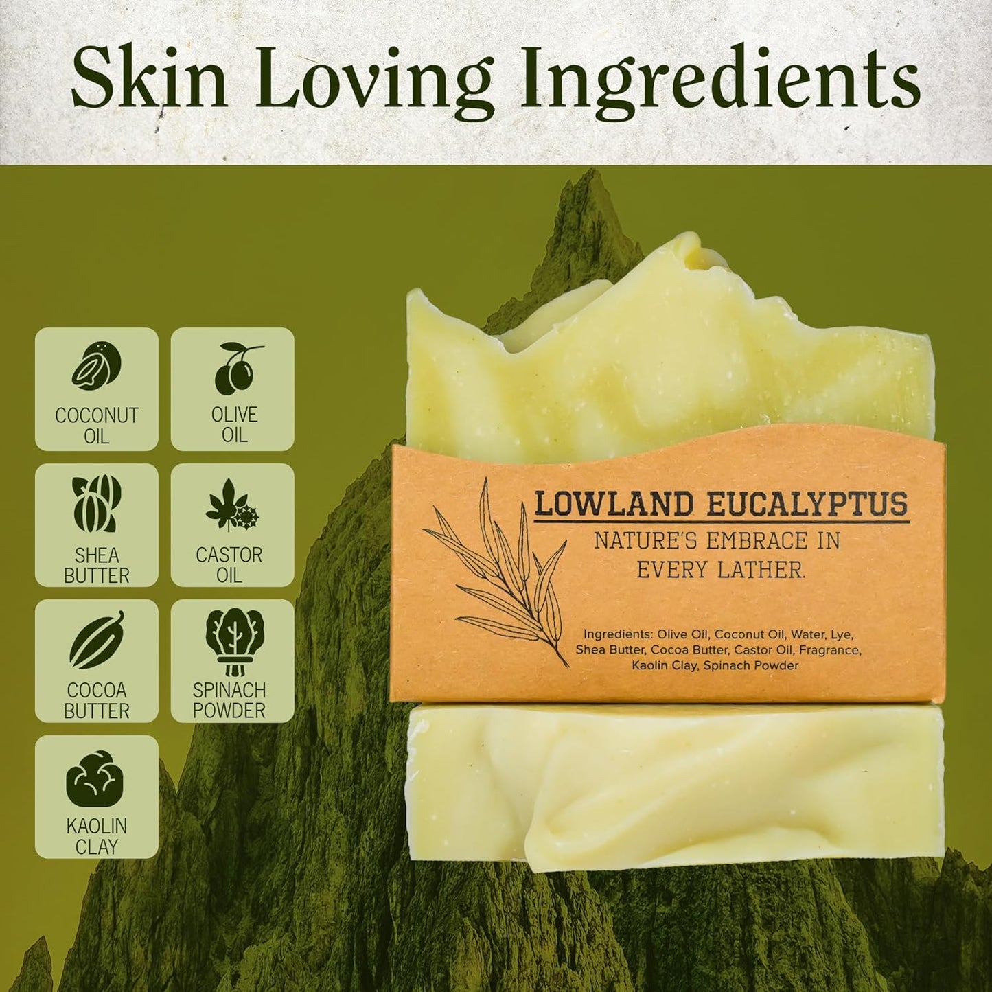 CompassSoap Lowland Eucalyptus | Natural Bar Soap for Men & Women | Body & Face Soap Bar for Women and Men | Minimalist & Gentle Lather | Natural Bath Soap, Paraben & Phthalate Free|5 oz Pack of 2