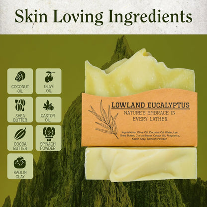 CompassSoap Lowland Eucalyptus | Natural Bar Soap for Men & Women | Body & Face Soap Bar for Women and Men | Minimalist & Gentle Lather | Natural Bath Soap, Paraben & Phthalate Free|5 oz Pack of 2