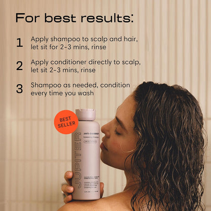 Jupiter Anti Dandruff Shampoo & Conditioner for Men & Women for Flaky, Itchy, Oily & Dry Scalp - Nourishes Scalp and Reduces Breakage & Flakes - Color-Safe, Sulfate-Free, Paraben-Free