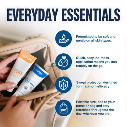 Carpe Sweat Absorbing Foot Lotion & Foot Exfoliating Scrub Regimen - A Total Solution for Sweaty Smelly Feet