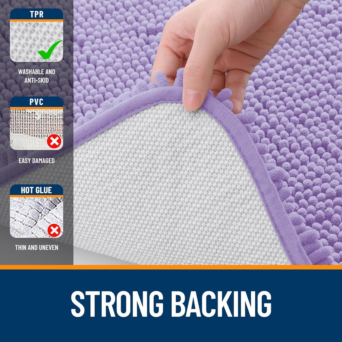 OLANLY Bathroom Rugs 47x17, Extra Soft Absorbent Chenille Bath Rugs, Rubber Backing Quick Dry, Machine Washable Bath Mats for Bathroom Floor, Tub and Shower, Home Decor Accessories, Lavender