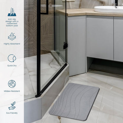 Stone Bath Mat, Premium Non-Slip Diatomaceous Earth Bathmat, Absorbent and Quick Drying to Elevate Your Bathroom, Dry Floor or Kitchen, Easy to Clean Spa Experience 15.3" x 23.6" - Grey