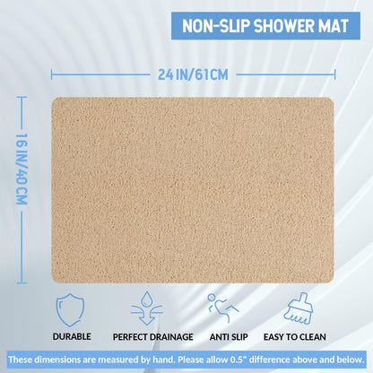 Non-Slip Bathtub Mat, 2 Pack Anti Slip Shower Mat, Fast Drying Bathtub Mats, Foot Scrubber Mat, Anti Slip Mat for Tub, Floor, Bathroom, Kitchen, Home, Hotel (Beige 24"×16"+24"×16")