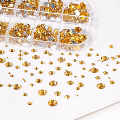 Canvalite 2784Pcs Gold Rhinestones Flatback Gems, Nail Rhinestones Nail Art Gems with Jewelry Glues, Pick Up Tweezers and Rhinestone Picker Dotting Pen, Nail Art Tools for Nails, Clothes, Face, Craft