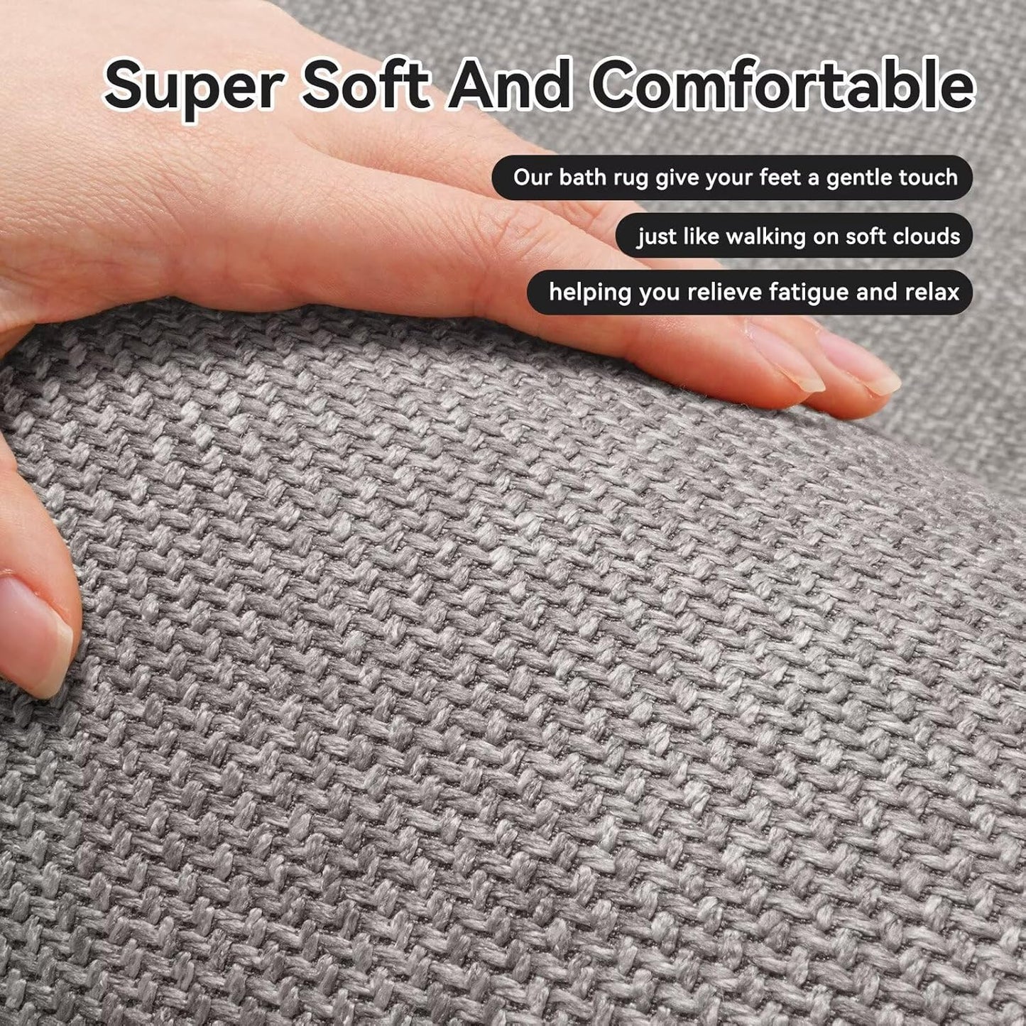 Non Slip Bath Mat Bathroom Rugs, Rubber Backing Braided Ultra Thin Bath Mats, Super Absorbent Quick Dry Bath Rug Shower Mat, Bathroom Floor Mat Fit Under Door, Machine Washable, Gray 16" x 24"