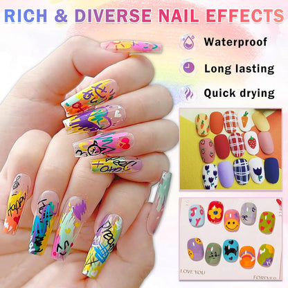36 Colors Nail Art Pens Set Nail Polish Pens Nail Art Drawing Graffiti Marker Pen Quick Dry Waterproof Nail Art Painting Pens Kit for Home DIY Nail Art Design