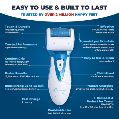 Electric Callus Remover: Own Harmony Professional Pedicure Tools Foot Care for Women, Rechargeable Foot Scrubber, CR900 Electronic Feet File Pedi Sander Best for Hard Cracked Dry Dead Skin, 3 Rollers