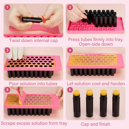 LotFancy Lip Balm Tubes with Filling Tray and Spatula, 50Pcs 4.5ml Black Lip Balm Containers, BPA Free & Leak Free, Handmade Set
