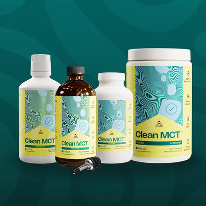 LevelUp Clean MCT Oil - 100% Caprylic C8 for Energy, Focus, Gut Health, Brain Superfuel - Keto Supplement for Ketogenic Coffee and Ketones - Non-GMO (32 oz Glass Bottle)