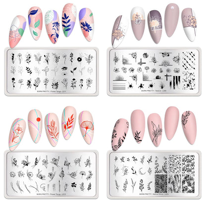 BORN PRETTY Stamping Temeplates Nail Art Stamping Plates Flower Leaves Theme Nail Image Plates Nail Manicuring DIY Printing Tools 4PCS
