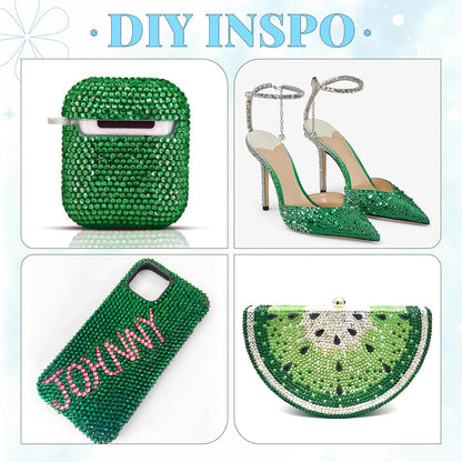 6000Pcs Resin Rhinestones for Bedazzling with 3Pcs B7000 Jewelry Glue, 1 Box Emerald Green Flatback Rhinestones for Crafting Crafts DIY, Crystals Gems for Clothing Shoes Tumblers Nail Art Makeup