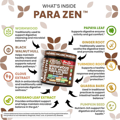 Clean Nutra Wormwood Black Walnut Pumpkin Seed Clove Oil Celery Garlic Grape Papaya Neem Diatomaceous Earth Womens Probiotic Gut Health Cleanse Detox Oregano Olive Turmeric Supplement Vegan Capsules