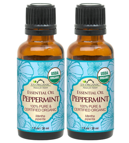 US Organic 100% Pure Peppermint Essential Oil - USDA Certified Organic - 30 ml Pack of 2 - w/Improved caps and droppers (More Size Variations Available)