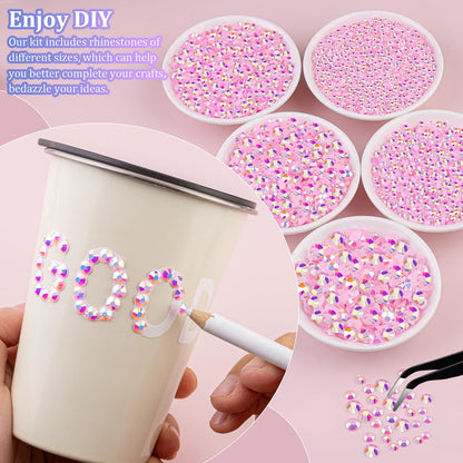 30000Pcs Resin Rhinestones for Bedazzling with Tweezers, Light Pink AB Rhinestones for Crafting with B7000 Jewelry Glue for DIY Crafts Clothing Tumblers Shoes Fabric Nail Art