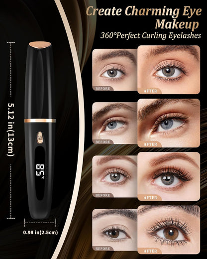 Heated Eyelash Curlers - Eye Lash Curler Heat with Eyelash Comb - Electric Eyelash Curler - Rizador De Pestañasey LED Display 3 Temp Settings USB Charge Natural Curling 24H for Women Makeup Tool Gifts