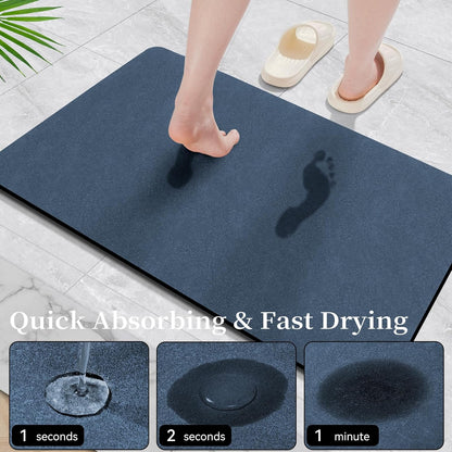 Bathroom Mat Rugs 47x17, Long Diatomaceous Earth Bath Mat Large Quick Dry Bath Mat Non Slip Rubber Backed Super Absorbent Shower Mat, Thin Bathroom Runner Rugs Floor Mat Fit Under Door, Navy Blue