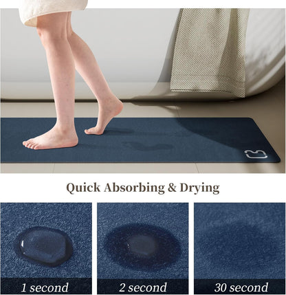 Diatomaceous Earth Bath Mat Rugs 23.6 x 15.7 inch, Quick Dry Super Absorbent Non Slip Rubber BottomThin Bathroom Mat Fit Under Door, Floor Rugs in Front of Bathtub,Shower Room,Sink, Navy