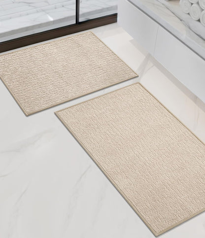 chakme Bathroom Rug Sets 2 Piece, Ultra Thin Bath Rug Set Quick Dry Bath Mat, Absorbent Bath Mat for Bathroom Non Slip Machine Washable, (Light Beige)