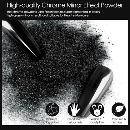 Allstarry Chrome Nail Powder 2pcs Black Silver Metallic Mirror Effect Dust Glitter Glazed Manicure Decoration Reflective Pigment for Gel Polish Nail Art Decoration- Milky Trajectory
