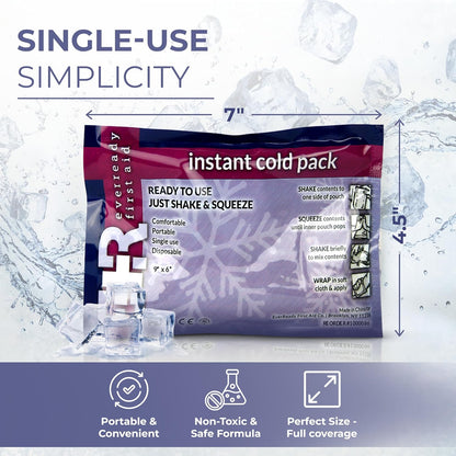 Ever Ready First Aid Disposable Cold Compress – Instant Ice Pack for Injuries, Swelling & Pain Relief – 4.5" x 7" – 12 Pack
