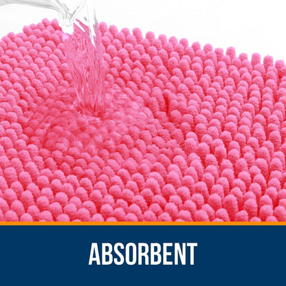 OLANLY Bathroom Rugs 24x16, Extra Soft Absorbent Chenille Bath Rugs, Rubber Backing Quick Dry, Machine Washable Bath Mats for Bathroom Floor, Tub and Shower, Home Decor Accessories, Hot Pink