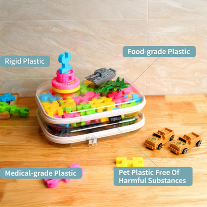 Hard Sided Clear Zipper Case for Storage- Professional-Grade Plastic Clear Zipper Pencil Case,Toy Storage Bins, Toiletry Pouch, Travel Organizer, Cosmetic Bag（White,2 Pack, M）