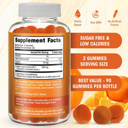 Pumpkin Seed Oil Gummies Sugar-Free Naturally Flavored- Pumpkin Seed Oil for Hair Growth, Bladder, Urinary Tract Support, Young Skin Supplement - Vegan, Halal Pumpkin Seed Extract- 90 Count