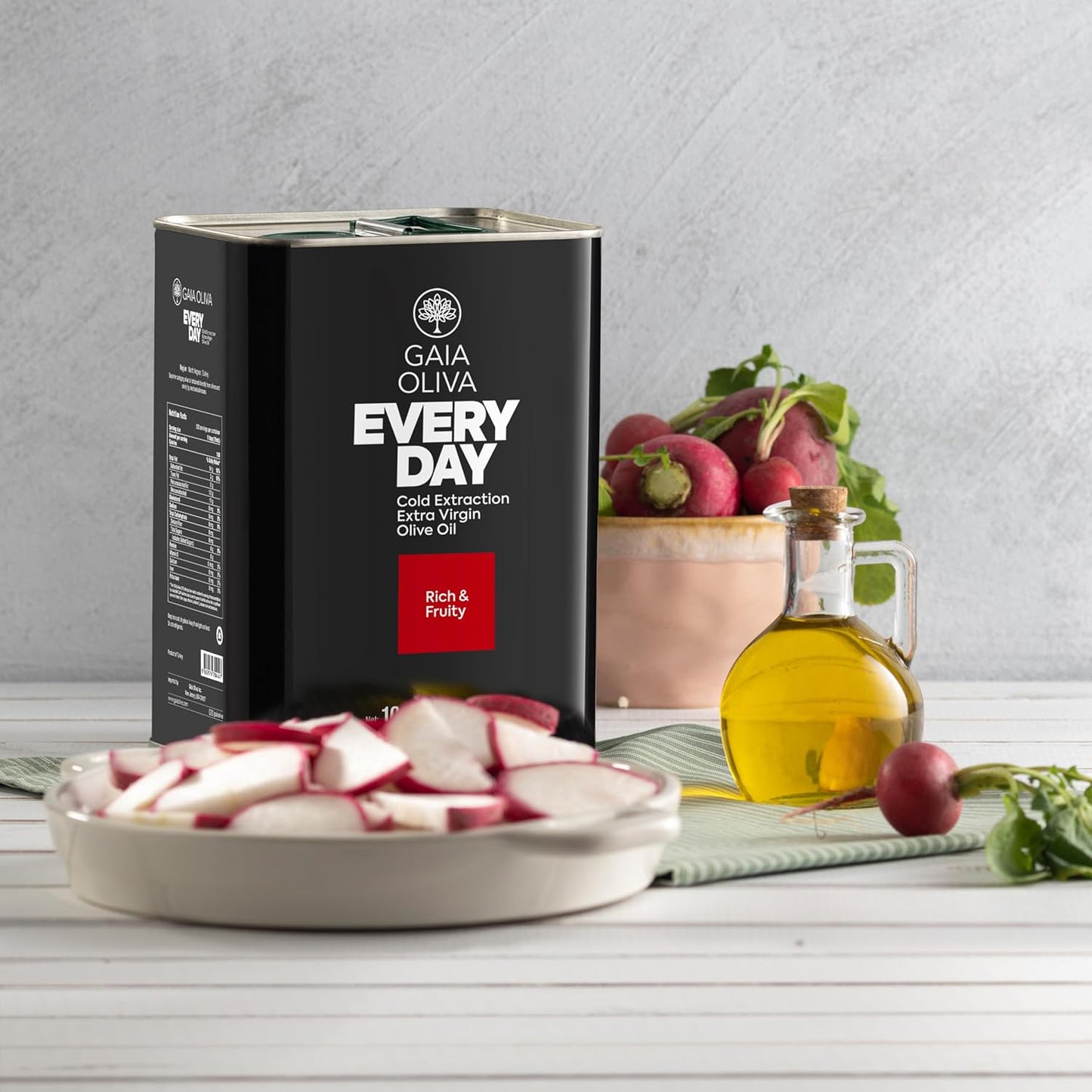 Gaia Oliva Everyday Extra Virgin Olive Oil, Cold Pressed, Single Origin, Kosher, Delicate, Smooth Fruity Flavor, 2022 Harvest Olive Oil Tin 3 Liter