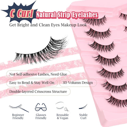 Wipsy Lashes Cat Eye False Eyelashes Natural Look 7 Pair Lash Strips Siligli