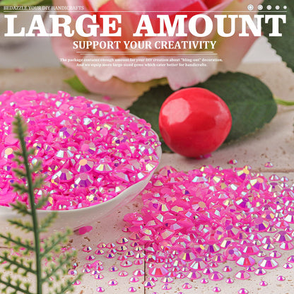 7000PCS Resin Rhinestones with Tweezers for Crafting, 2/3/4/5/6mm Flatback Jelly Rhinestones, 4 Box Hot Pink AB Non Hotfix Crystal Gems for DIY Crafts Mugs Tumblers Clothes Makeup Nail
