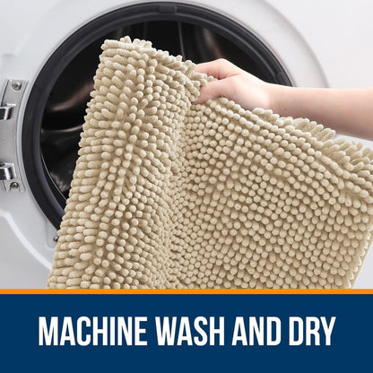 OLANLY Bathroom Rugs 47x24, Extra Soft Absorbent Chenille Bath Rugs, Rubber Backing Quick Dry, Machine Washable Bath Mats for Bathroom Floor, Tub and Shower, Home Decor Accessories, Beige