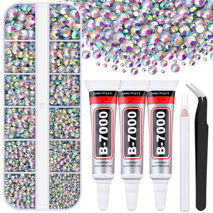 6000Pcs Resin Rhinestones for Bedazzling with 3Pcs B7000 Jewelry Glue, 1 Box AB Flatback Rhinestones for Crafting Crafts DIY, Crystals Gems for Clothing Shoes Tumblers Nail Art Makeup